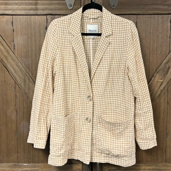 Madewell Linen Dorset 80s Oversized Blazer in Gingham Check Size Small - Picture 4 of 7